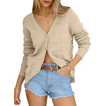 EVALESS Cardigan Sweaters for Women Lightweight Khaki Cardigan Trendy 2024 Cute Crochet Tops Dressy ...