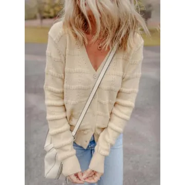 EVALESS Cardigan Sweaters for Women Lightweight Khaki Cardigan Trendy 2024 Cute Crochet Tops Dressy Casual Fall Long Sleeve Open Front Short Cashmere Cardigan Sweater Winter Outerwear Coat, Small