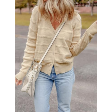 EVALESS Cardigan Sweaters for Women Lightweight Khaki Cardigan Trendy 2024 Cute Crochet Tops Dressy Casual Fall Long Sleeve Open Front Short Cashmere Cardigan Sweater Winter Outerwear Coat, Small