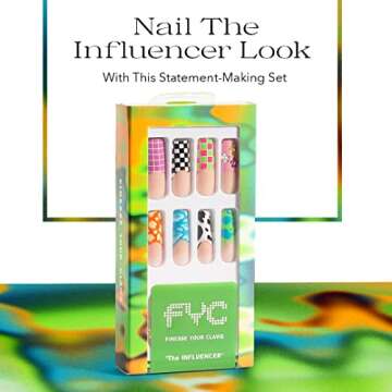 FYC 5 in 1 Long Press on Nails Set, 24 PCS Fake Nails, 12 Sizes Reusable French Tip False Nails | Su...