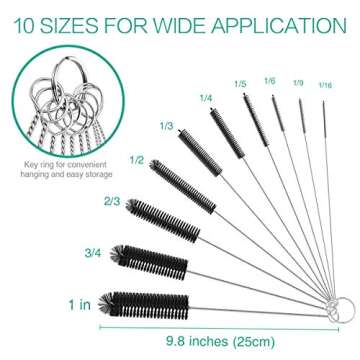ORIA Cleaning Brush Set, Bottle Brush Cleaner, 9.8 inch Tube Brushes, Water Bottle Cleaning Brush, Kitchen Wire Scrub Set for Lab Clean, Drinking Straw, Wine Bottle, Cup, Pipes, Keyboard, Set of 10