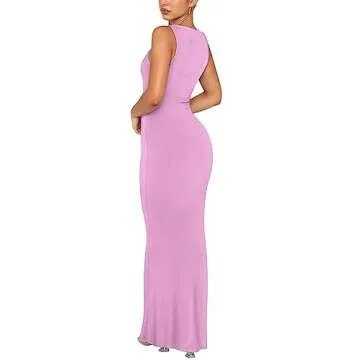 REORIA Women's Summer Sexy Casual Lounge Tank Long Dress Elegant Wedding Guest Sleeveless Halter Neck Bodycon Maxi Dresses Petal Large