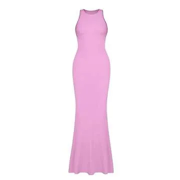 REORIA Women's Summer Sexy Casual Lounge Tank Long Dress Elegant Wedding Guest Sleeveless Halter Neck Bodycon Maxi Dresses Petal Large