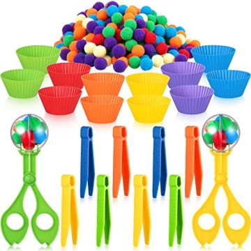 142 Pieces Fine Motor Skills Handy Scooper Set Sensory Bin Filler Includes 12 Sorting Bowls, 8 Tweez...
