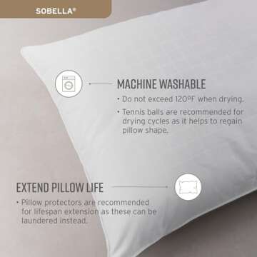 Sobel Westex Sobella Queen Size Bed Pillow | Side Sleeper Pillow for Adults | 300TC, 100% Cotton Case | Soft, Machine Washable Hotel Quality Pillow for Sleeping | 20 X 30