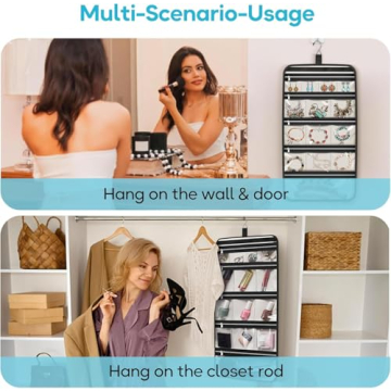 MISSLO Hanging Jewelry Organizer Travel Foldable Jewelry Roll Storage Case with 14 Cotton Zippered Pockets for Traveling, Closet, Suitcase