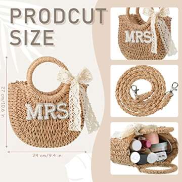 Pinkunn Bride Gift Bride Straw Purse Mrs Handwoven Bag Rhinestone Letter Bag Bachelorette Honeymoon ...
