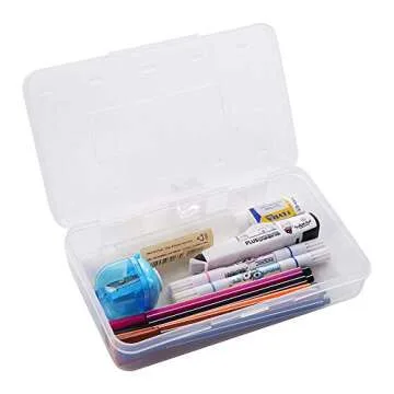 DAIKOYE Large Capacity Pencil Box, Clear Multi Purpose Pencil Box, Durable Plastic Pencil Box, Office Supplies Storage Organizer Box, Brush Painting Pencils Storage Box(3 Pack)