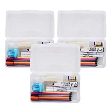 DAIKOYE Large Capacity Pencil Box, Clear Multi Purpose Pencil Box, Durable Plastic Pencil Box, Office Supplies Storage Organizer Box, Brush Painting Pencils Storage Box(3 Pack)