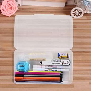 DAIKOYE Large Capacity Pencil Box, Clear Multi Purpose Pencil Box, Durable Plastic Pencil Box, Office Supplies Storage Organizer Box, Brush Painting Pencils Storage Box(3 Pack)