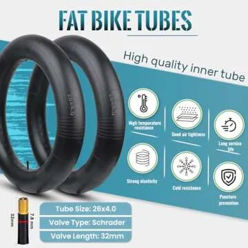 26x4 Fat Bike Inner Tube: Hycline 2-Pack Electric Fat Tire Tubes AV 32mm Schrader Valve, Premium Butyl Rubber Puncture Resistant Replacement Tubes with 2 Tire Levers