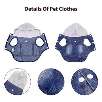 SILD Pet Clothes Dog Jeans Jacket Cool Blue Denim Coat Small Medium Dogs Lapel Vests Classic Hoodies Puppy Blue Vintage Washed Clothes (Grey,M)