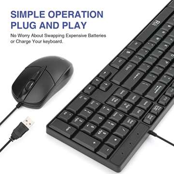 Basic Keyboard and Mouse,Rii RK203 Ultra Full Size Slim USB Basic Wired Mouse and Keyboard Combo Set...