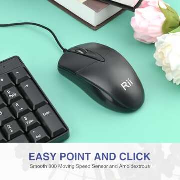 Basic Keyboard and Mouse,Rii RK203 Ultra Full Size Slim USB Basic Wired Mouse and Keyboard Combo Set with Number Pad for Computer,Laptop,PC,Notebook,Windows and School Work(1 Pack)