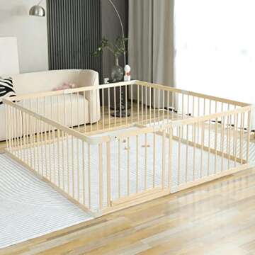 Conababy Baby Playpen Play Fence Gate Play Pen Wood Large,Playpens for Babies and Toddlers Kids Indo...