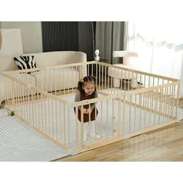 Conababy Baby Playpen Play Fence Gate Play Pen Wood Large,Playpens for Babies and Toddlers Kids Indoor,Baby Play Yards Gym Area,Baby Day Care Play Pin（160x180CM）…