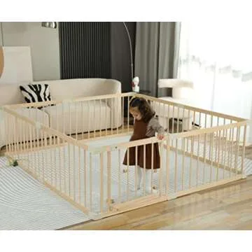 Conababy Baby Playpen Play Fence Gate Play Pen Wood Large,Playpens for Babies and Toddlers Kids Indoor,Baby Play Yards Gym Area,Baby Day Care Play Pin（160x180CM）…