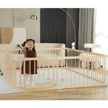 Conababy Baby Playpen Play Fence Gate Play Pen Wood Large,Playpens for Babies and Toddlers Kids Indoor,Baby Play Yards Gym Area,Baby Day Care Play Pin（160x180CM）…