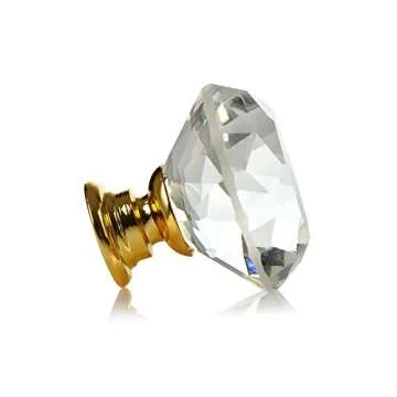 DEELF OUTLET 26 Packs Crystal Cabinet Knobs Drawer Pulls and Knobs Kitchen Cabinet Knobs Diamond Dresser Knobs Crystal Knobs for Drawers - 30 mm Clear Glass Cabinet Knobs with Gold Base