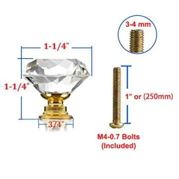 DEELF OUTLET 26 Packs Crystal Cabinet Knobs Drawer Pulls and Knobs Kitchen Cabinet Knobs Diamond Dresser Knobs Crystal Knobs for Drawers - 30 mm Clear Glass Cabinet Knobs with Gold Base