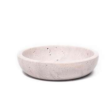 Shelf & Nook Travertine decorative bowls for home decor. Key bowl for entryway table in a choice of three colors. (White)