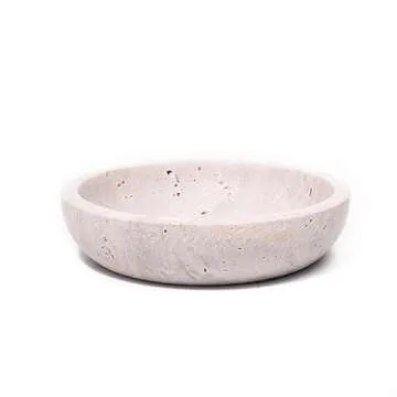 Shelf & Nook Travertine decorative bowls for home decor. Key bowl for entryway table in a choice of three colors. (White)