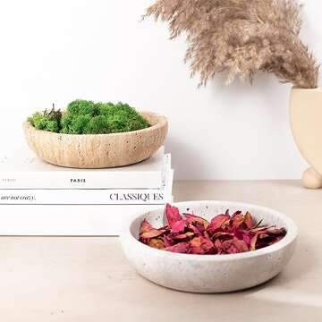 Shelf & Nook Travertine decorative bowls for home decor. Key bowl for entryway table in a choice of three colors. (White)