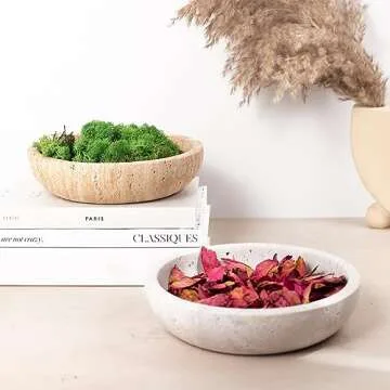Shelf & Nook Travertine decorative bowls for home decor. Key bowl for entryway table in a choice of three colors. (White)