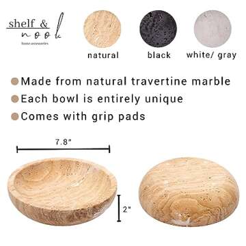 Shelf & Nook Travertine decorative bowls for home decor. Key bowl for entryway table in a choice of three colors. (White)