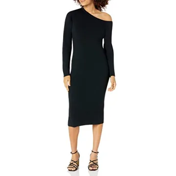The Drop Women's Giselle Asymmetric Neckline Midi Sweater Dress, Black, XL