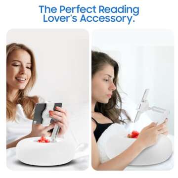 Debtrop Kindle Pillow Stand Holder with Snack Bowl for Reading in Bed, Cozy Tablet Phone iPad Pillow Stand for Lap Compatible with 4.7"-13" Phone, Tablet, iPad, iPhone, Google, Kindle, Samsung(White)