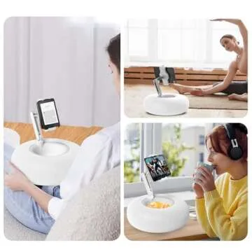 Debtrop Kindle Pillow Stand Holder with Snack Bowl for Reading in Bed, Cozy Tablet Phone iPad Pillow Stand for Lap Compatible with 4.7"-13" Phone, Tablet, iPad, iPhone, Google, Kindle, Samsung(White)