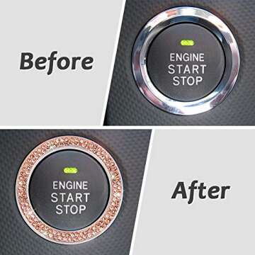 ToBeQueen Push Start Button Bling Ring Emblem Sticker，2Pcs Car Bling Decor Girly Car Accessories I...