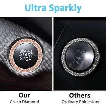 ToBeQueen Push Start Button Bling Ring Emblem Sticker，2Pcs Car Bling Decor Girly Car Accessories Interior Ring Car Decorations for Women,Champagne