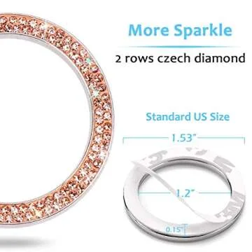 ToBeQueen Push Start Button Bling Ring Emblem Sticker，2Pcs Car Bling Decor Girly Car Accessories Interior Ring Car Decorations for Women,Champagne