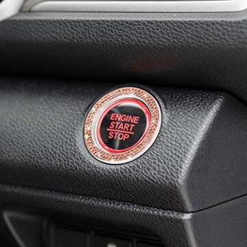 ToBeQueen Push Start Button Bling Ring Emblem Sticker，2Pcs Car Bling Decor Girly Car Accessories Interior Ring Car Decorations for Women,Champagne