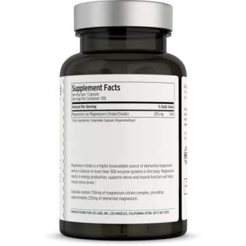 LES Labs Magnesium Citrate – Stress Relief, Restful Sleep, Heart Health, Metabolism, Nerve & Muscle Function – Non-GMO Supplement – 120 Capsules