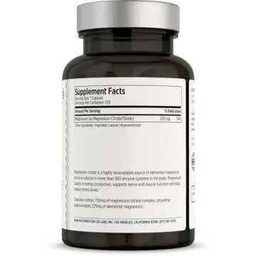 LES Labs Magnesium Citrate – Stress Relief, Restful Sleep, Heart Health, Metabolism, Nerve & Muscle Function – Non-GMO Supplement – 120 Capsules