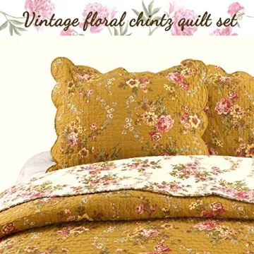 Cozy Line Floral Cotton Quilt Set Queen Size Reversible
