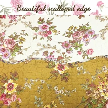 Cozy Line Floral Cotton Quilt Set Queen Size Reversible