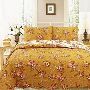 Cozy Line Floral Cotton Quilt Set Queen Size Reversible