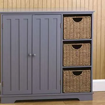 The Lakeside Collection Set of 3 Wicker Storage Basket Bins for Organizing Closet Shelf, Bathroom, Crafting, Kitchen, or Kids Room - Empty Handwoven Seagrass Cubes with Handle for Tidy Organization