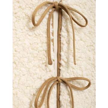 Perbai Women's Fuzzy Fleece Vest Crewneck Sleeveless Sherpa Jacket Tie Front Y2K Cardigan Vest Gilet with Pockets(Beige-M)