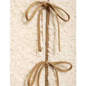 Perbai Women's Fuzzy Fleece Vest Crewneck Sleeveless Sherpa Jacket Tie Front Y2K Cardigan Vest Gilet with Pockets(Beige-M)