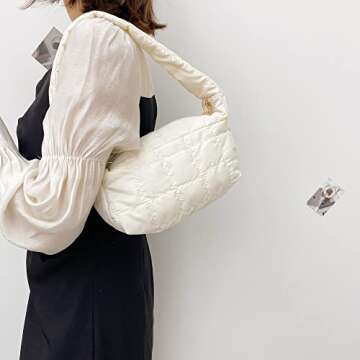 YCPURSEDN Puffer Bag for Women -Candy Colored Mini Quilted Down Satchel Handbags for Shopping,Walk(White)