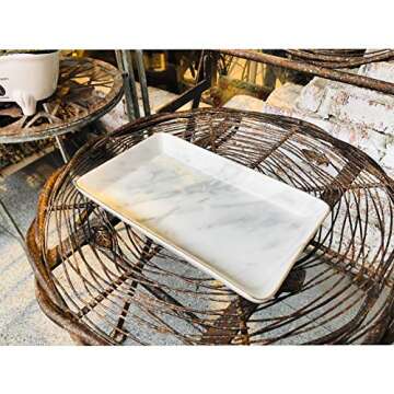 Elegant SOCOSY Marble Jewelry Ring Dish with Gold Edge