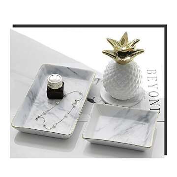 Elegant SOCOSY Marble Jewelry Ring Dish with Gold Edge