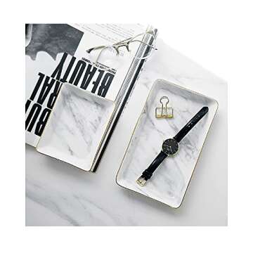 Elegant SOCOSY Marble Jewelry Ring Dish with Gold Edge