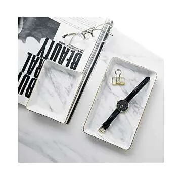 Elegant SOCOSY Marble Jewelry Ring Dish with Gold Edge