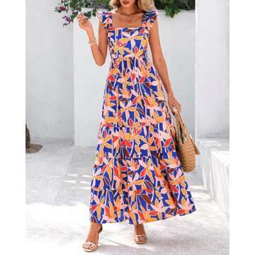 dowerme Summer Dresses for Women 2025 Casual Ruffle Smocked Tiered A-Line Boho Floral Maxi Beach Sun...